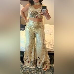 Off white silk palazzo suit with resham and sequins - Indian party wear
